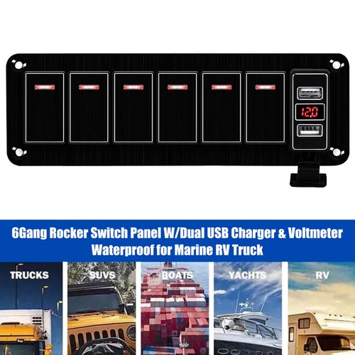 Switch Panel W/Dual USB Charger & Voltmeter Waterproof for Marine RV Truck NEW - Picture 12 of 21