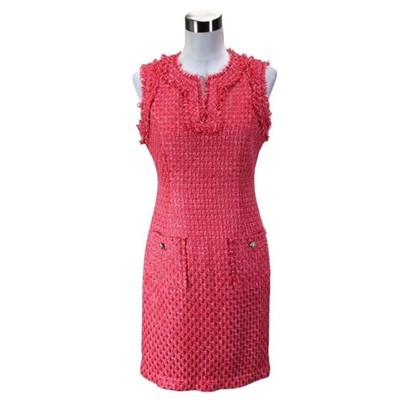 Karl Lagerfeld Paris Pink Magenta Tweed Boucle Shift Jackie-O Dress Size 8 NWOT
