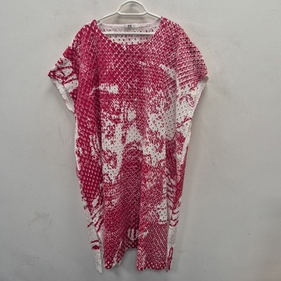 Moyuru weiß Broderie Anglaise Baumwolle rot japanischer Druck Kaftan Kleid Größe Large