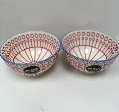 The Old Pottery Turkish Batik Floral Red bowl For Rice  Soup Set Of Two  New.