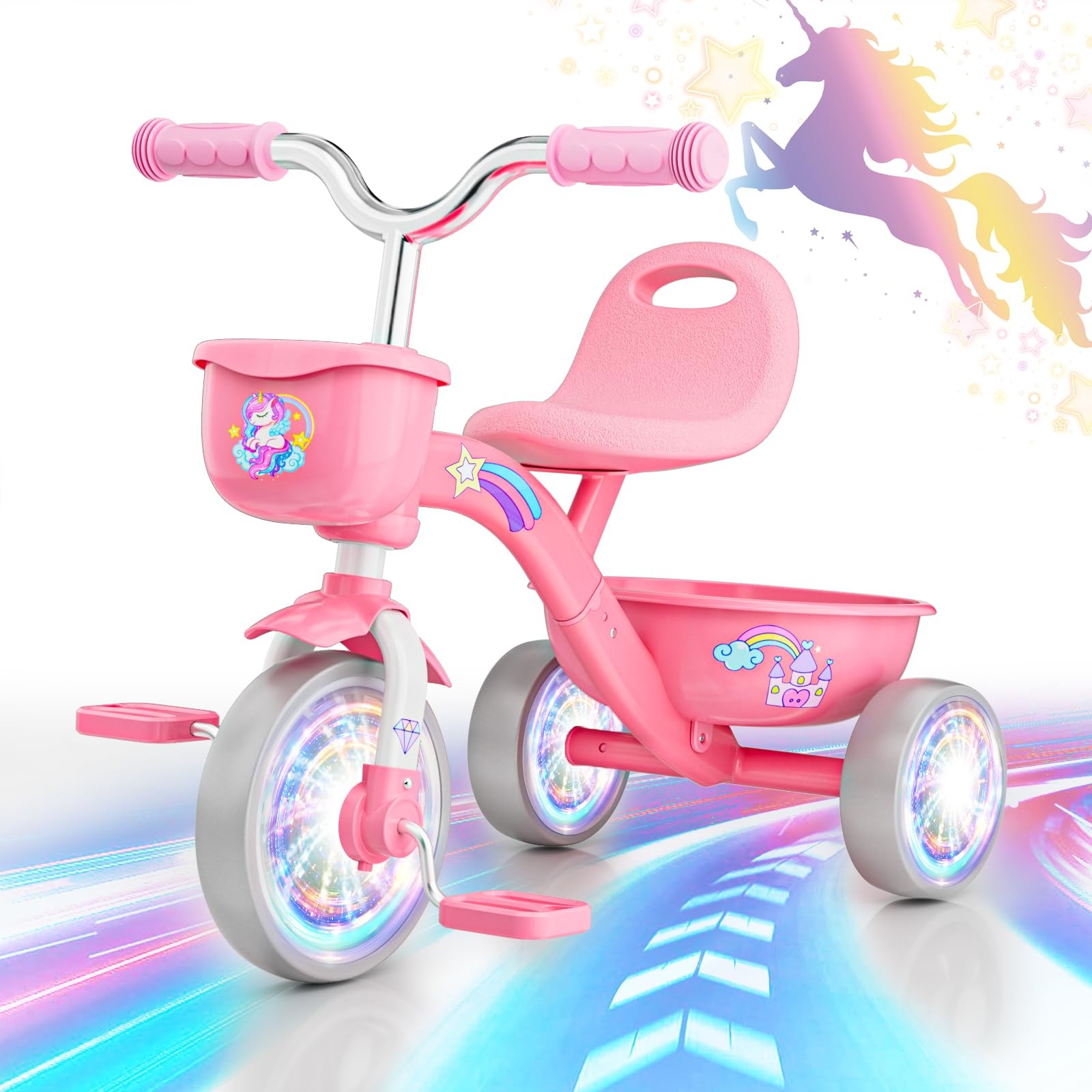 Tricycle for Toddlers 1-3 3-5 Year Olds, Unicorn Toddler Bike Baby Balance Bi...