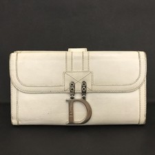 EGA Christian Dior D Logo Leather Long Bifold Wallet Ivory/3CD0383