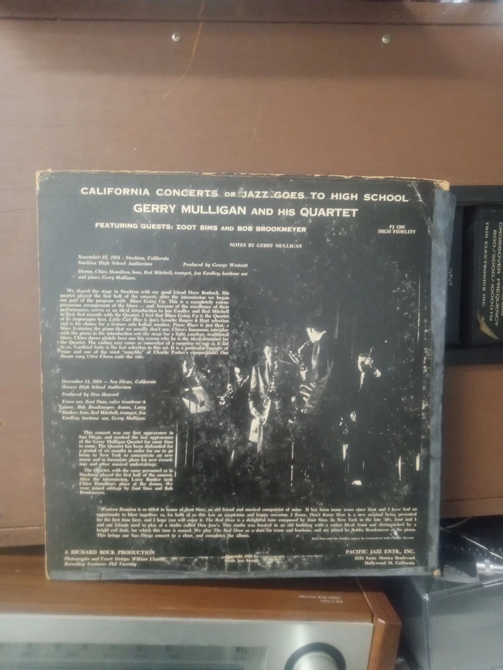 Gerry Mulligan – California Concerts 1955 Pacific Jazz Records LP-1201 G+/G+. Foto 2 de 4