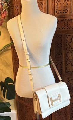 Hogan H-Bag Leather Shoulder Bag Ivory 9 x 6 x 3.5  Crossbody Sold Out Two Strap