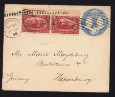 1898 US Cover Milwaukee WI Hamburg Germany SC 286 Plate Strip Columbian Entire