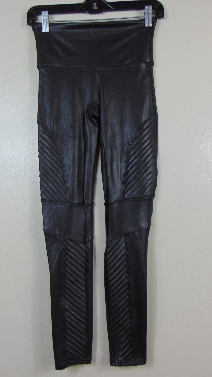 SPANX Faux Leather Moto Leggings in Black Size Medium with High Waist Control Panel