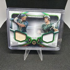 2021 TOPPS TRIBUTE DUAL PLAYER RELICS ORANGE MATT CHAPMAN/MARCUS SEMIEN /99