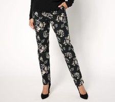 Isaac Mizrahi Live Regular 24/7 Stretch Straight Leg Printed Pants Black Floral