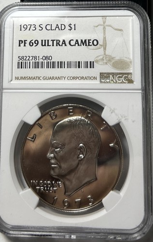 1973-S $1 CLAD PROOF Ike Eisenhower Dollar NGC PF 69 Ultra Cameo, Free Ship - Picture 2 of 3
