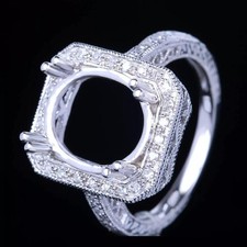 12x10mm Oval Shape Semi Mount Ring 925 Sterling Silver Cushion Halo Vintage Ring