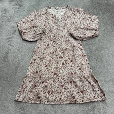 Naif Puff Sleeve Floral Midi Dress Womens Small Button Up Elastic Waist Boho