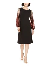 MSK Womens Gold Long Sleeve Jewel Neck Knee Length Party Shift Dress L