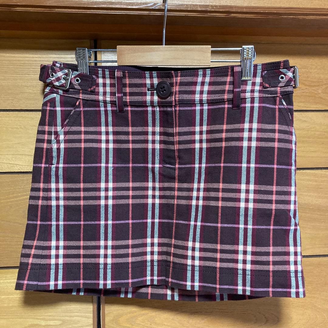 BURBERRY Blue Label Nova Check Mini Skirt Pink Brown Embroidered 36 S Japan