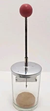 VTG Nut Chopper Unbranded Chrome Lid Red Wood Knob Spring Chopper, Glass Jar