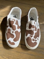 EUC Vans Brown Cow Girl Animal Western Print Slip on Sneakers Shoes Ladies SZ 5