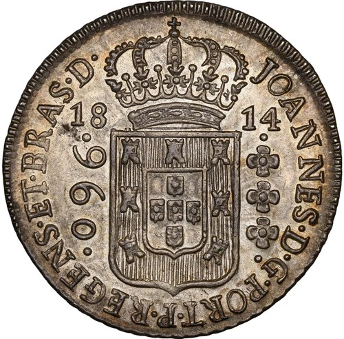 Brazil João Prince Regent 960 Reis 1814-B NGC MS63 Bahia! Overstruck on 8 Reales