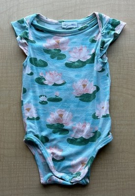 Angel Dear Bamboo Sunsuit, Blue Lily Pad, Girl, 6-12 Months
