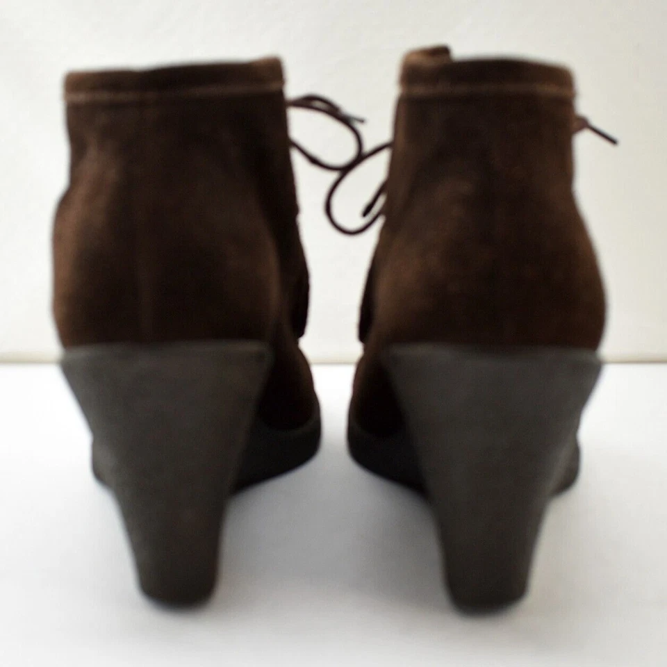 Banana Republic Wedge Heel Lace-Up Booties Brown Suede Leather - Women's 9.5 M - Image 4 of 4