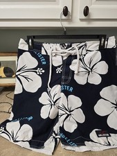 Mens Size M Hollister Blue And White Floral Board Shorts Swimming Trunks B2