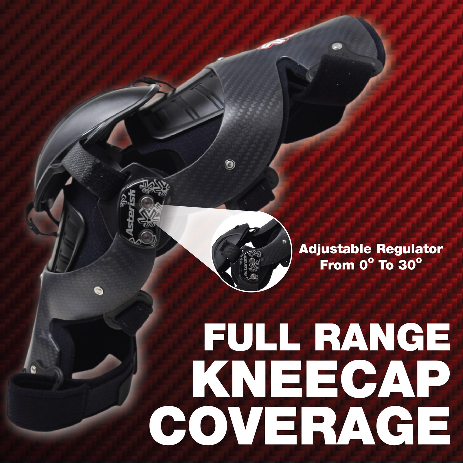 Asterisk Carbon Cell Pro Knee Brace (Left) for Outdoor Extreme Sports & More-S