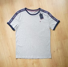 Image of New Tommy Hilfiger S/S Grey & Navy Arm Graphic T-Shirt Size M (Medium) RRP £45
