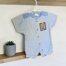 Vintage Little Levi s Pinstriped Navy Boating Jumpsuit Snap Up Romper Size 12M
