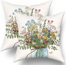 Watercolor Wildflower Throw Pillow Cover 18x18inch 2 Packs Spring Nature Botanic