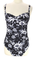 Nip Tuck Slimming Swimsuit size 10 Black Floral Runched Bandeau One Piece