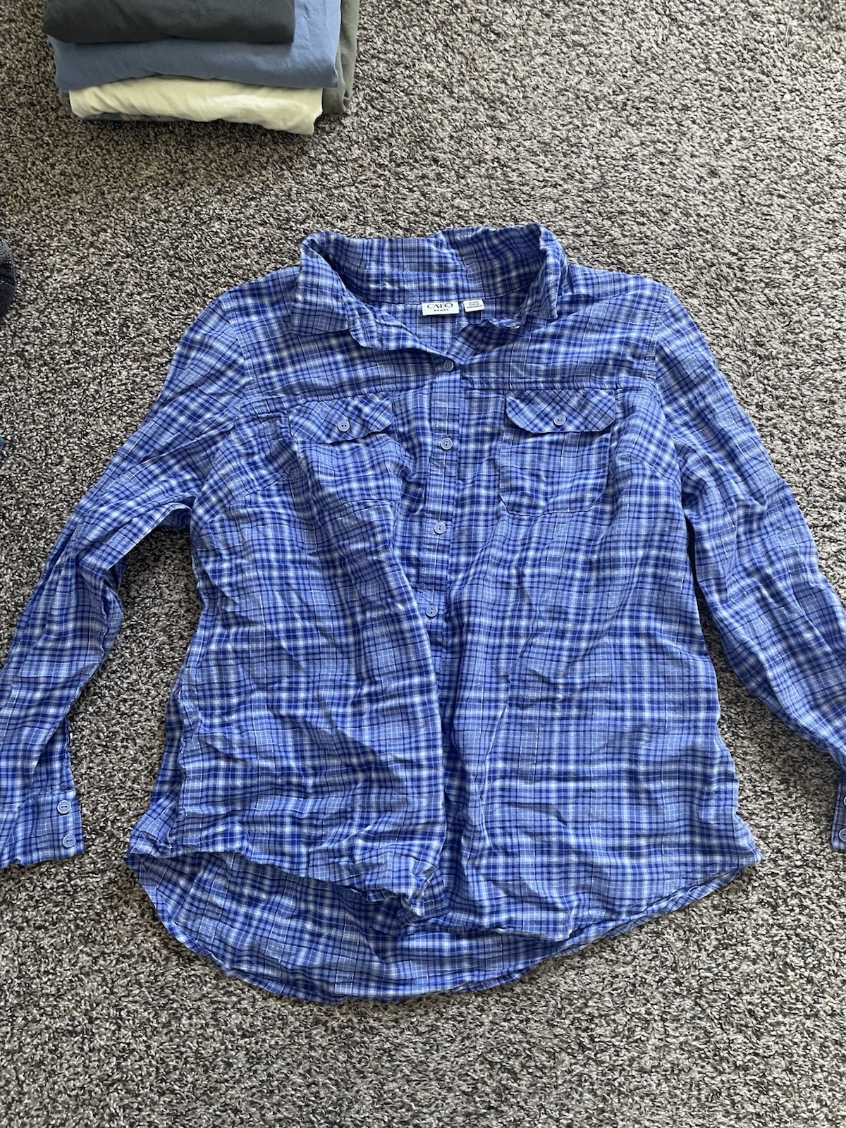 Cato Blue White Plaid Button-Up Collared Long Sleeve Women's Blouse Plus 18/20W