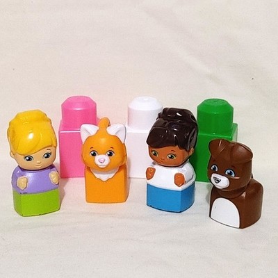 Mega Bloks First Builders Lot Figures People Girls Blonde, Brunette, Dog, Cat