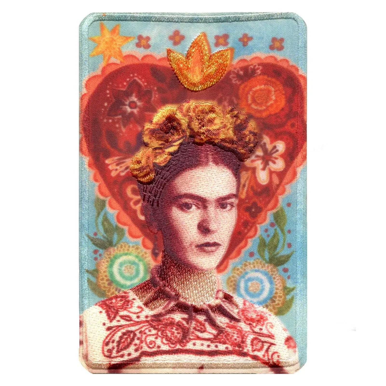 Parche Frida Kahlo Floral Corazón Retrato Sublimado Bordado Hierro