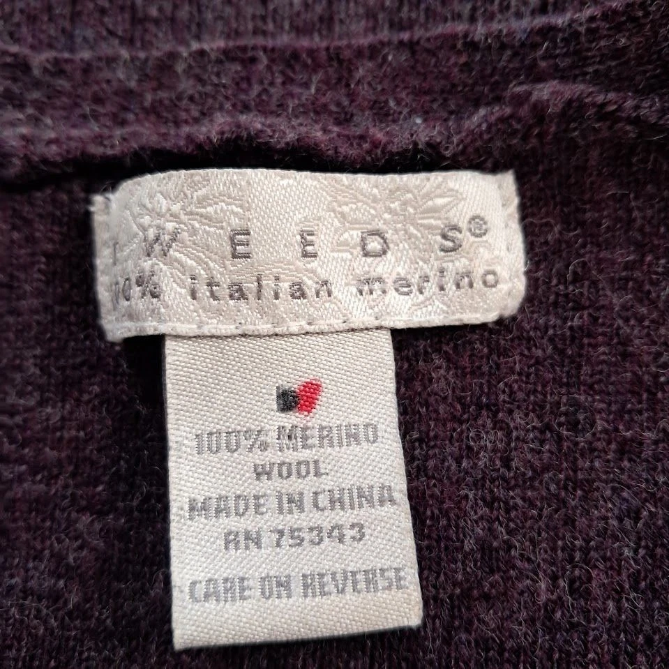 Suéter TWEEDS XS 100 % Italiano Lana Merino Tejido Acanalado Ciruela Púrpura Y2K Foto 2 de 4