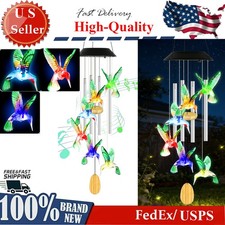 7-Color Solar Hummingbird Wind Chime, Aluminum Tubes IPX4 Waterproof for Garden