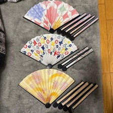 Traditional Japanese Fans 13 Piece Set Wa Pattern Hand Fans Collectible