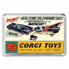 RETRO  TV  CORGI TOYS 1960s BATMAN - BATMOBILE  + BATBOAT -J UMBO FRIDGE  MAGNET