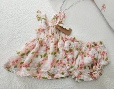 NWT ANGEL DEAR 3/6 MONTH RUFFLE STRAP FLORAL SMOCKED TOP  BLOOMER SET