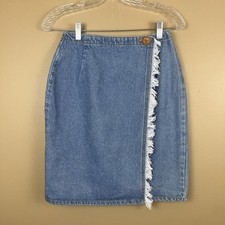 Vintage Gitano Juniors 7/8 Wrap Pencil Skirt Frayed Trim 90s High Waisted Denim