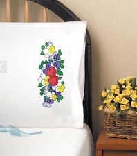 Tobin Design Works PIlLOWCASE PAIR Stamped For Embroidery 20x30  Two Hearts  