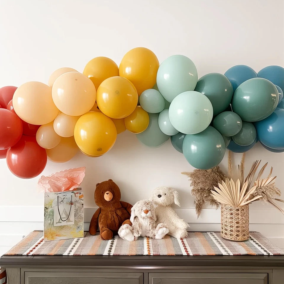 Globos Boho Arco Iris 60 Piezas Retro Azul Teal Rubor Rosa Naranja Claro Oscuro Amarillo... Foto 3 de 4