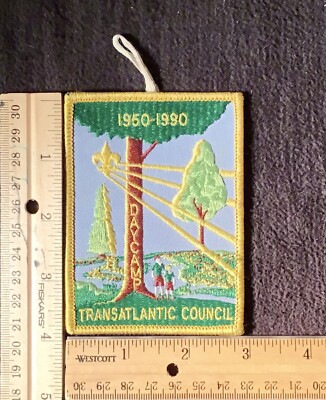 BSA Scout Patch Transatlantic Council Day Camp 1950-1990 40 Years Rectangle