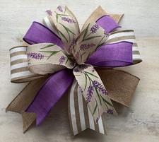 10" Purple Floral Spring Wreath Bow, Spring Lantern Bow - Handmade Bow