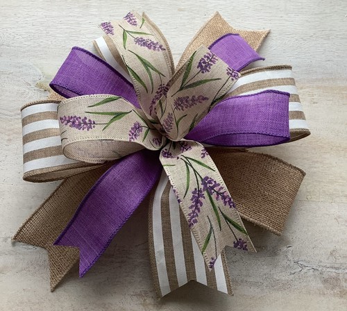 10" Purple Floral Spring Wreath Bow, Spring Lantern Bow - Handmade Bow - Bild 1 von 5