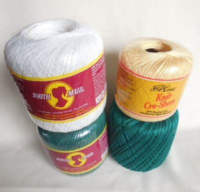Lot Of 3 South Maid  Thread 400 Yds 100% Mercerized Cotton White Green 449