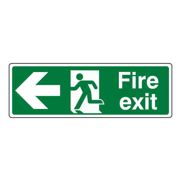Fire Exit Sign - Arrow Left - 450x150mm - Self Adhesive Vinyl