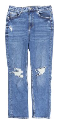 Damen High Waist blau gerade Distressed Jeans, Größe 8