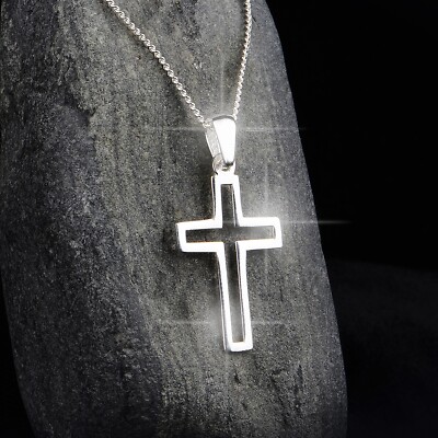 NEW Cross Pendant Necklace for Men Women with Chain 925 Sterling Silver 50Cm