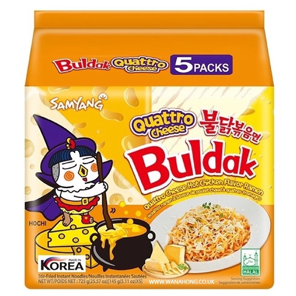 Samyang Hot Chicken Buldak Ramen - QUATTRO QUESO 145 g (Paquete de 5) [HALAL]