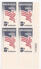 STAMP US SCOTT 1249 "Register Vote" 5 CENT 1964 MNH PB OF 4 LR - E