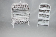 New  Concord Miniature Papillion White Metal Crib with White Metal Shelf 