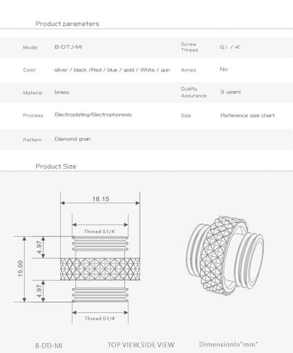 Bykski B-DTJ-MI G1/4' Mini Male To Male Fitting Dual External Thread Connection - Afbeelding 2 van 18